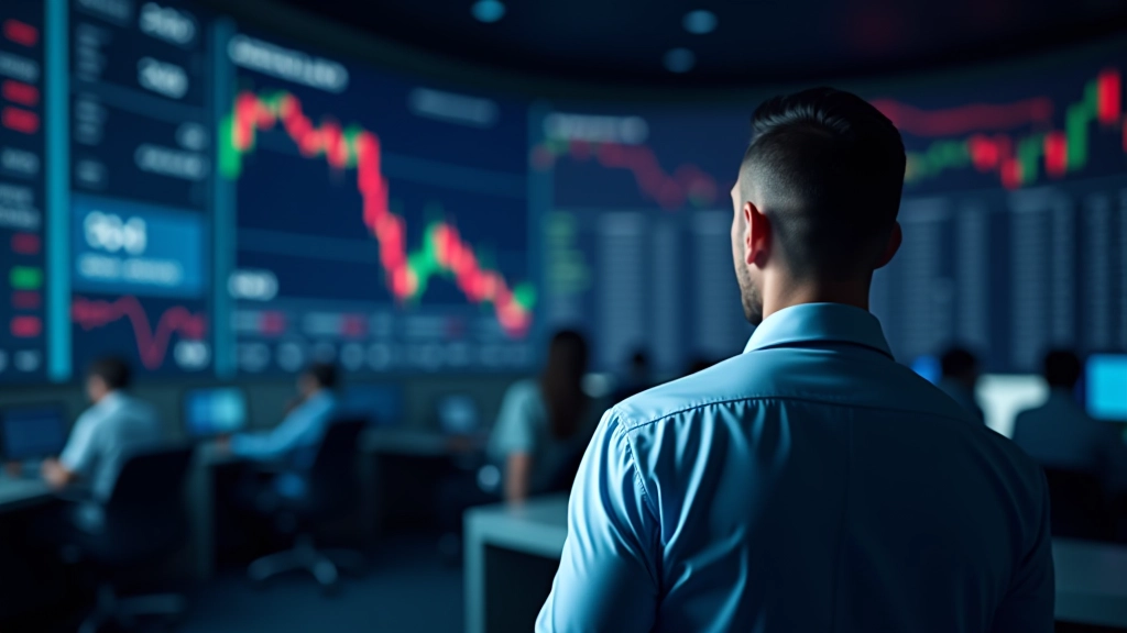 Trading floor della borsa con persone e monitor finanziari